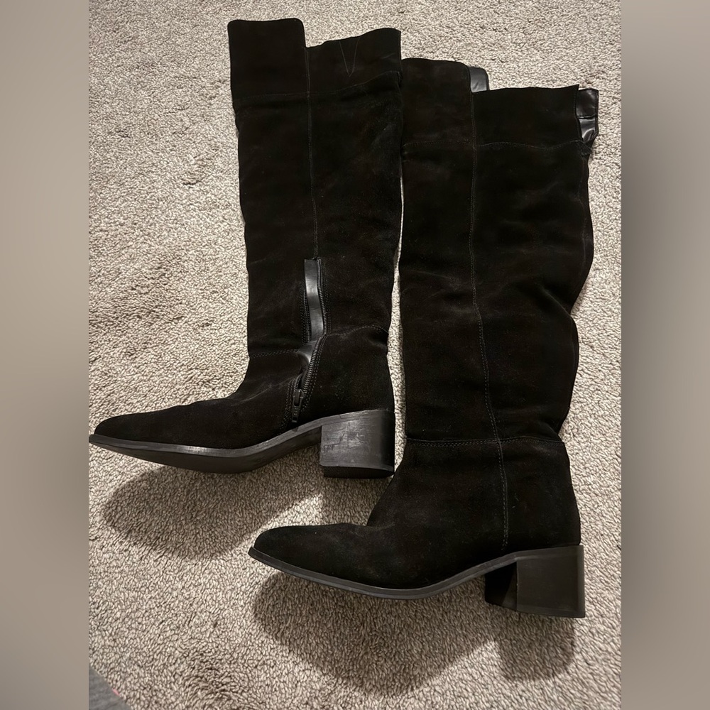 ASOS Black Over-the-Knee Suede Boots with Block Heel
